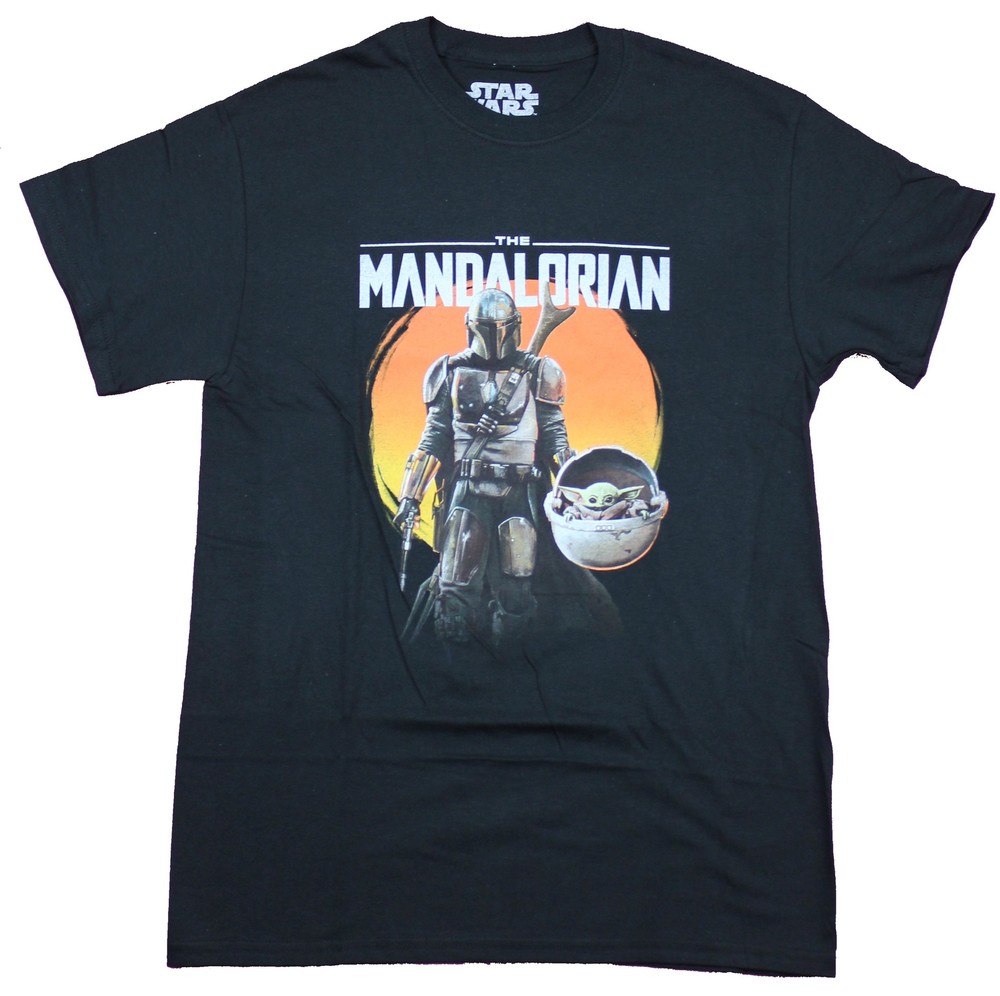 Star Wars The Mandalorian Mens T-Shirt – Mando & Child Orange Circle