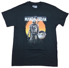Star Wars The Mandalorian Mens T-Shirt – Mando & Child Orange Circle