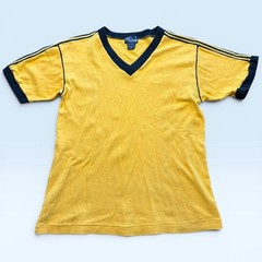 Sutton Place Shirt Mens Small Yellow Ringer Retro V Neck Stripe Trim Tee 70s