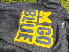 Michigan “GO BLUE” t-shirt Sz S Gray,Blue with yellow print cotton poly blend