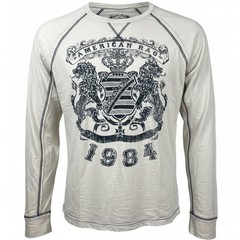 American Rag Mens XL Off White T-Shirt Lion Crest 1984 Y2k distressed SPOTS