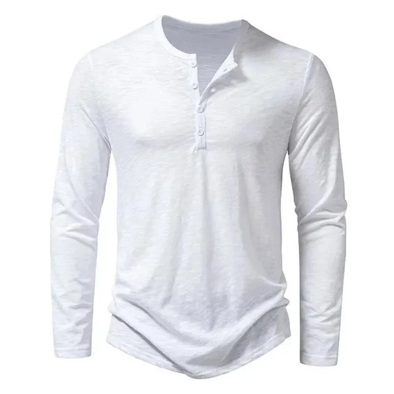 Camisa De Manga Larga Moda Lujo Camiseta Elegante Algodón Cuello V Para Hombres