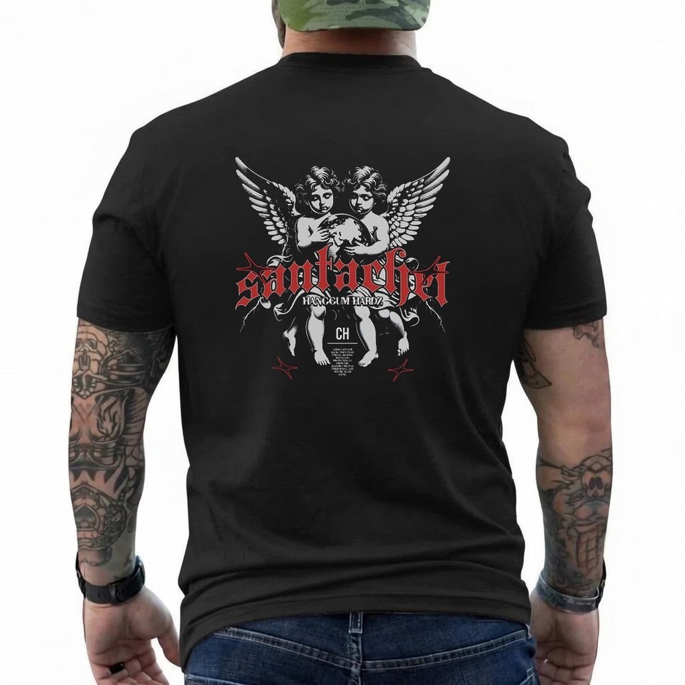 Cherub Angel Graphic T-Shirt Gothic Streetwear Vintage Wings Tee Unisex Black