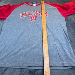 Jansport Wisconsin Badgers Raglan Long Sleeve Shirt Men’s XL Red Gray Vintagee