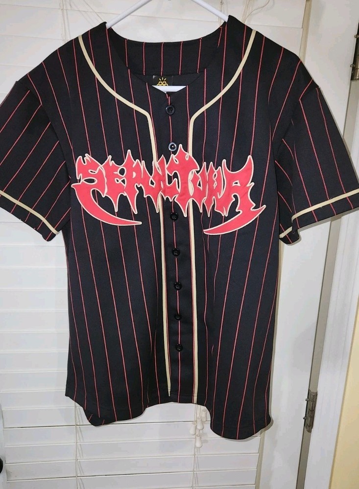 SEPULTURA TERRITORY Baseball Jersey Adult Small Black Red Pinstripe Stitched