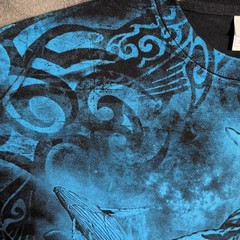 Ocean Whales Shirt Adult 2XL XXL Blue Graphic All Over Screen Print Mens
