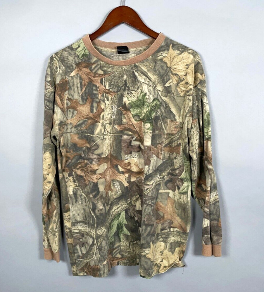 80s Ace Sportswear Camo T-Shirt Adult Large Advantage Camouflage Long Sleeve VTG