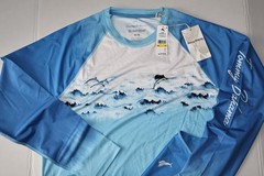 Tommy Bahama T Tee Shirt Oceanic Ombre Crew Performance Turquoise LS Medium M
