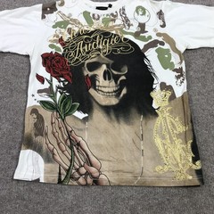 Christian Audigier Shirt Mens Large Skull Rose Rhinestone Graphic Tee Gothic
