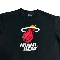 NBA Miami Heat Basketball Shirt Mens Large Black Retro Logo Short Sleeve Cotton