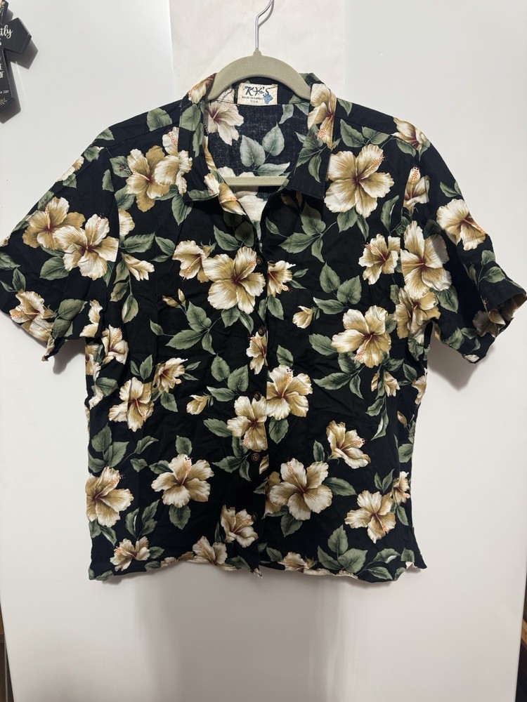 KY’S Black Ivory Tan Green (m/l ?) Hade In Hawaii Shirt