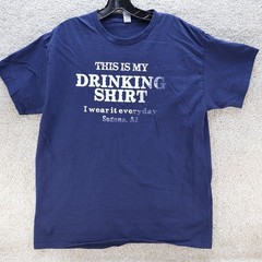 Gildan Mens Large Drinking Shirt Graphic Tee Navy (see photo for flaw)