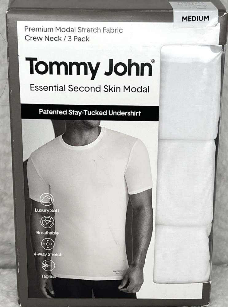 Tommy John Men’s T-Shirt SZ Medium 3-Pk White Essential Second Skin Modal Unde..