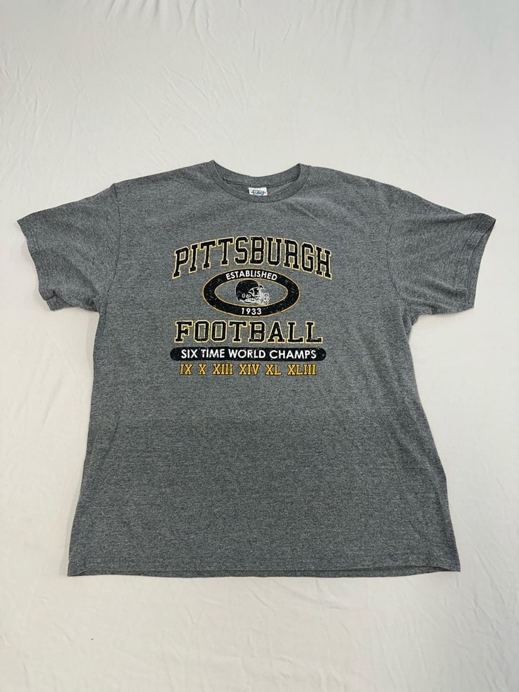 Vintage Pro Player Pittsburgh Football 6-Time World Champions Grey T-Shirt