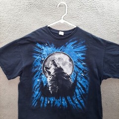 Vintage Gildan Shirt Adult 2XL XXL Blue Wolf Nature Biker Motorcycle Grunge Y2K