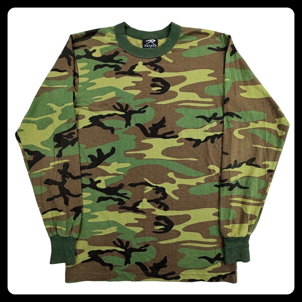 Rothco Long Sleeve T Shirt Men Small Green Woodland Camo Tactical Y2K Vintage