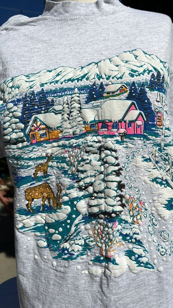 Vintage 90’s Oneita Winter Snow Scene Single Stitch Tee.🔥