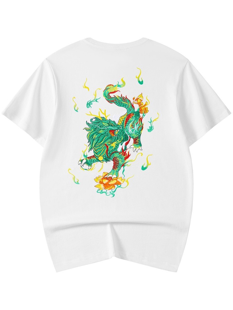 Niepce Emerald Kirin Embroidered Tee Japanese Streetwear T-Shirt for Men