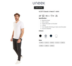 Personalised Custom Uneek Mens Classic V Neck T-Shirt 100% Cotton Casual Tee TOP
