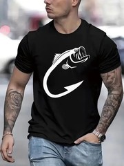 Fishing Hook Bass Graphic T-Shirt Funny Fisherman Angler Tee Gift for Men