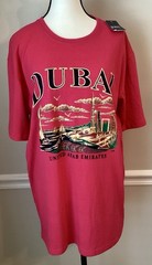 Dubshi Dubai UAE Souvenir T-Shirt Hot Pink XL Skyline Harbor Camels Graphic NWT