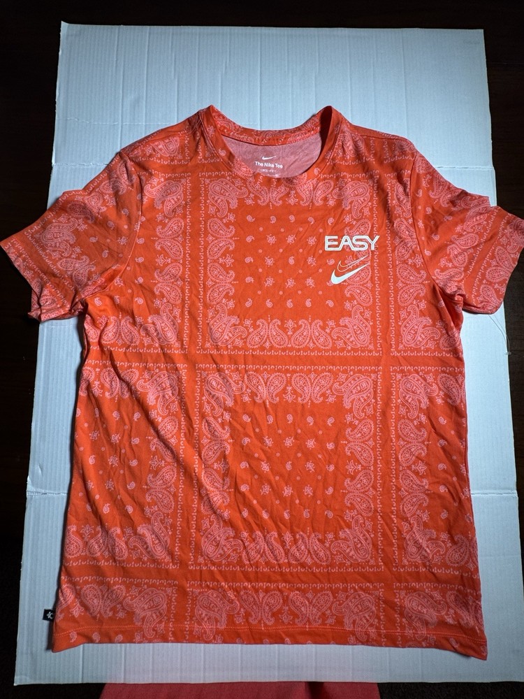 Pre Owned Kevin Durant Nike Dri Fit Paisley KD T Shirt Red Orange Men Size XL