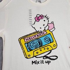 Hello Kitty Men Shirt XL Cream Logo Mix It Up Tape Graphic Short Sleeve Tee NWT