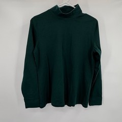 LL Bean Unisex Mock Neck Long Sleeve Shirt Forest Green 100% Cotton S/M