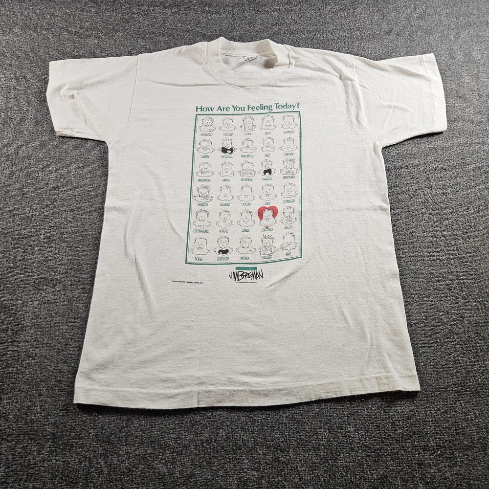 Vintage Fruit Of The Loom Shirt Mens Medium White Feeling Today Cartoon Tee 1989