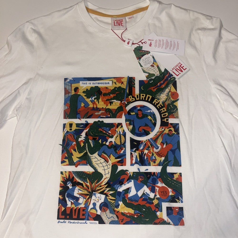 Lacoste LIVE Tshirt NWT Super Hero Series x Brecht V. Size 6 Large MSRP $70