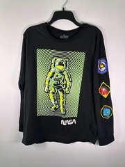 Hollywood T-Shirt Mens XL NASA Astronaut Long Sleeve Black Graphic Tee NASA Logo