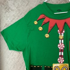 Holiday Time Adult XL T-Shirt Green Elf Santas Helper Short Sleeve Crew Neck