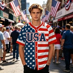 USA Flag Print Baseball Jersey Patriotic American Team Shirt Adult & Youth Sizes