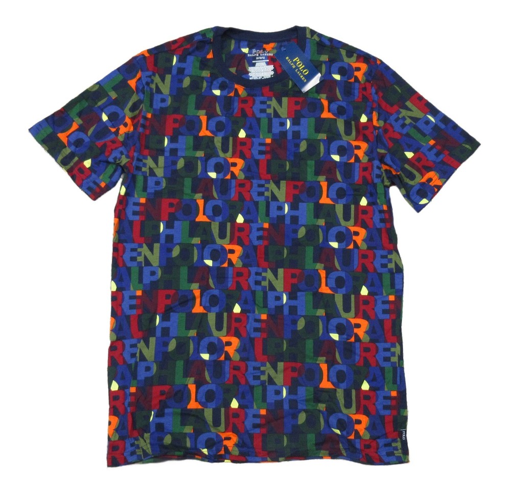 Polo Ralph Lauren Men’s Navy All Over Stacked Logo Print Crew-Neck Sleep T-Shirt