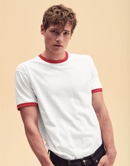 Mens contrast t shirt Fruit of the Loom Ringer T-shirt Hems and Collar Cotton 61