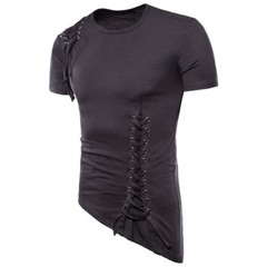 Men’s Irregular Shirt Short Sleeve Muscle Tee T-shirt Casual Top Blouse