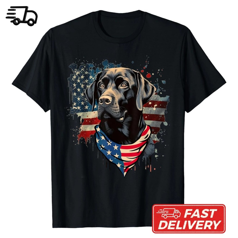 Black Labrador Retriever USA Flag T-Shirt Lab Dog Lover Patriotic Unisex Tee