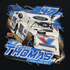 Mitch Thomas T Shirt Racing Motorsports #97 Valvoline Black Adult Size Large