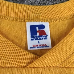 Vintage Russell Athletic Football Jersey Shirt Mens Large Yellow 3/4 Sleeve