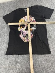 Off Prize Shirt Mens Large Skull Print Floral Tee Black Slim Fit Cotton N101