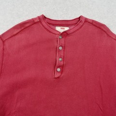 Vintage Levis Mens Henley Shirt M Burgundy Red Short Sleeve Ribbed Cotton