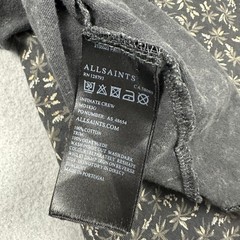 AllSaints Shirt Men Small Black Floral Graphic Suede Pocket Infinate Crew Tee S
