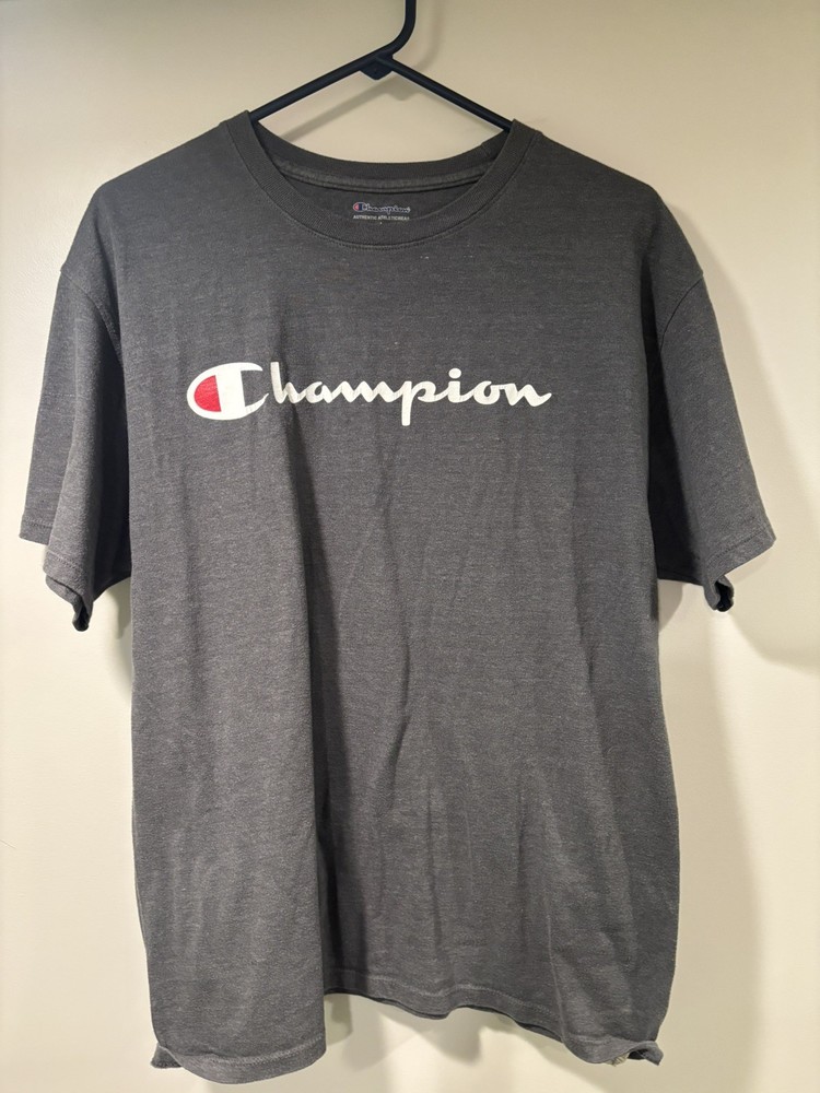 Champion T-Shirt Men’s Jersey Tee Classic Fit Script Logo grey mens large
