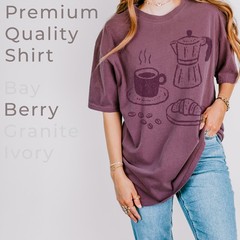 Coffee and Croissant Graphic Tee Hand-Drawn Sketch Art