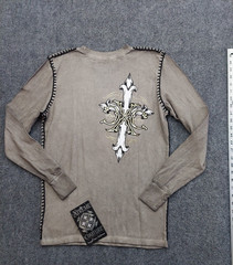 Affliction Xtreme Couture Shirt Men Small Brown Thermal Long Sleeve Skull Cross