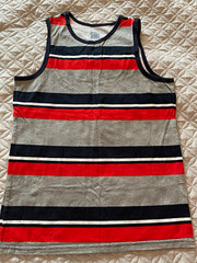 Faded Glory Young Man Striped Cotton Tank Top, Size 18, Crew Neck Gray Red Blue