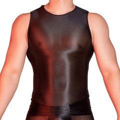 Men Oil Glossy See Through Tank Tops Stretch Breathable Undershirts T-Shirt Vest