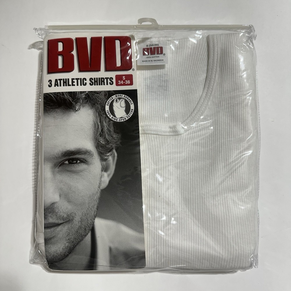 Vintage 90s BVD Athletic Tank Top Sleeveless Shirt In White 3 Pack Deadstock S