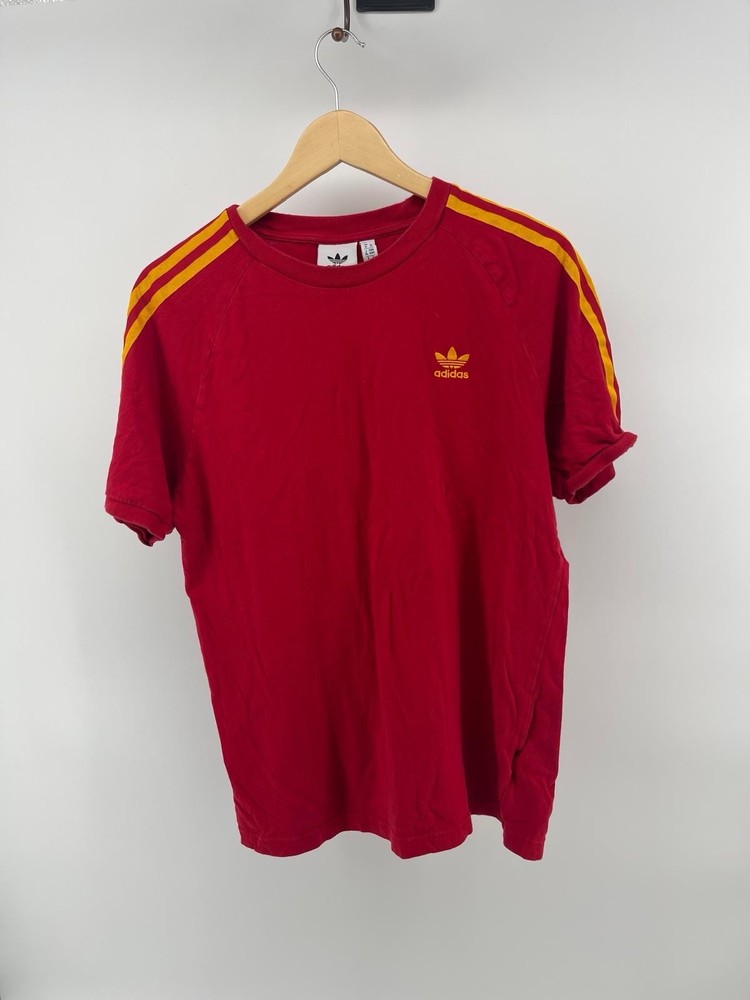 Adidas Originals Tee Men M Red Yellow Trefoil 3 Stripe Classic Style