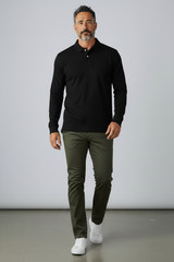 George Mens Polo Shirt Sz M Black Soot Pique Long Sleeve Business Casual Classic